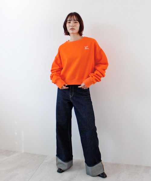 ABYS(アビス)の「袖シャーリング裏起毛スウエット(スウェット・レディース・ピンク/ネイビー/オレンジ/杢グレー・FREE)」の6枚目の写真