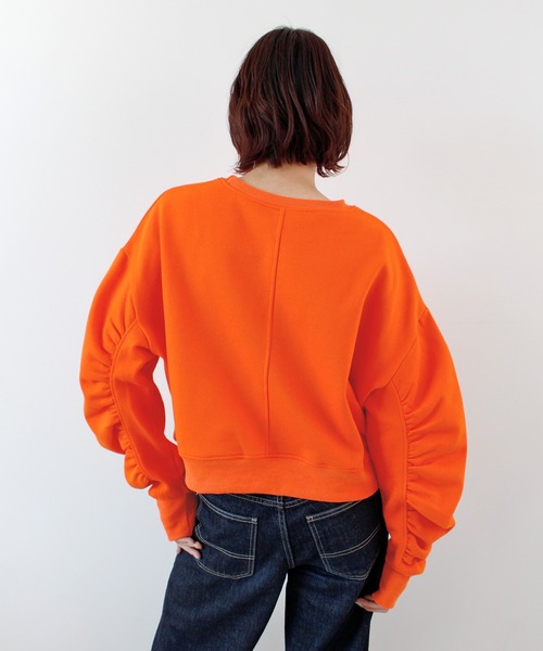 ABYS(アビス)の「袖シャーリング裏起毛スウエット(スウェット・レディース・ピンク/ネイビー/オレンジ/杢グレー・FREE)」の8枚目の写真