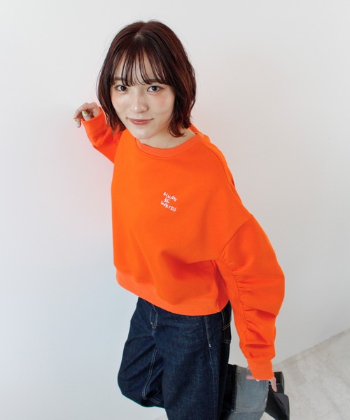 ABYS(アビス)の「袖シャーリング裏起毛スウエット(スウェット・レディース・ピンク/ネイビー/オレンジ/杢グレー・FREE)」の10枚目の写真