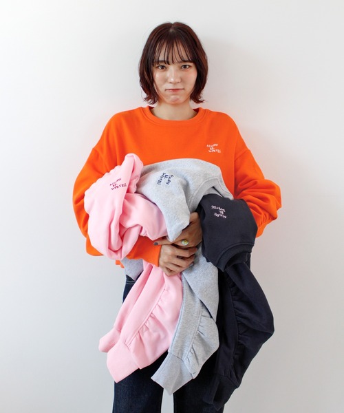 ABYS(アビス)の「袖シャーリング裏起毛スウエット(スウェット・レディース・ピンク/ネイビー/オレンジ/杢グレー・FREE)」の11枚目の写真