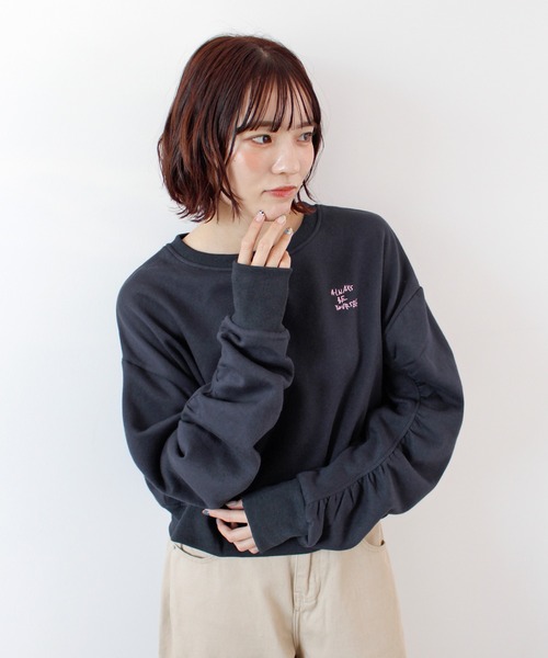 ABYS(アビス)の「袖シャーリング裏起毛スウエット(スウェット・レディース・ピンク/ネイビー/オレンジ/杢グレー・FREE)」の16枚目の写真