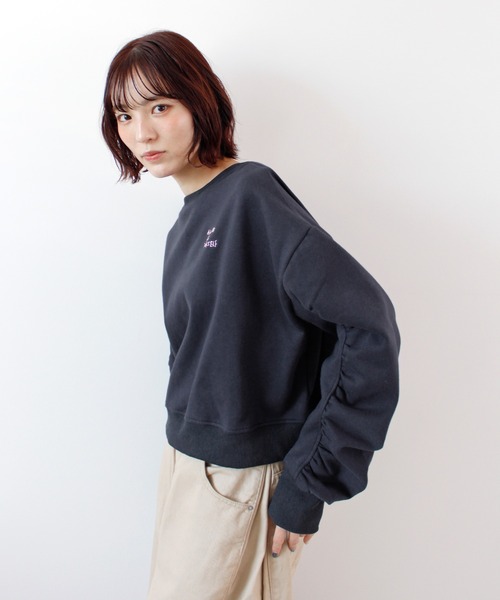 ABYS(アビス)の「袖シャーリング裏起毛スウエット(スウェット・レディース・ピンク/ネイビー/オレンジ/杢グレー・FREE)」の18枚目の写真