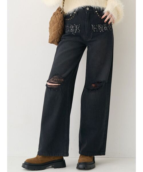 EVRIS（エヴリス）の「ハイウエストグラフィックワイドパンツ（その他パンツ・レディース・ブラック/その他1・MEDIUM/SMALL）」の2枚目の写真