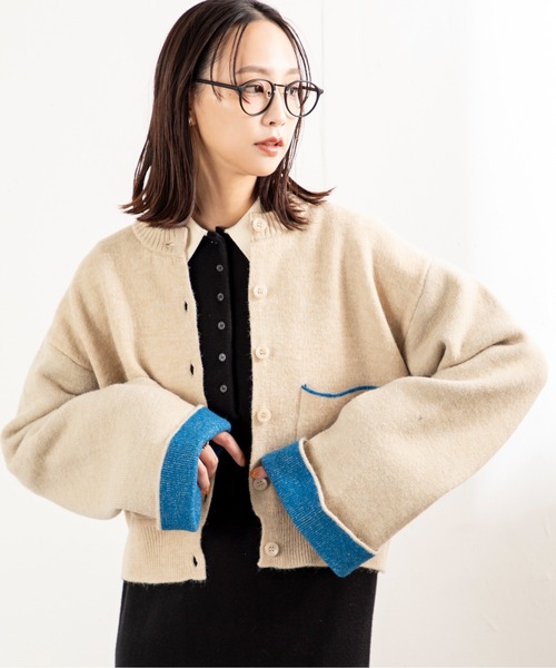 MILLION CARATS（ミリオンカラッツ）の「【ふわ軽あったか＆きれい見え】配色が洒落る！アルパカタッチのWフェイスカーデ（カーディガン/ボレロ・レディース・オフホワイト/チャコールグレー/ブラウン・FREE）」の20枚目の写真