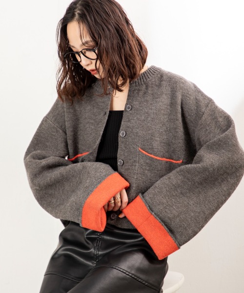 MILLION CARATS（ミリオンカラッツ）の「【ふわ軽あったか＆きれい見え】配色が洒落る！アルパカタッチのWフェイスカーデ（カーディガン/ボレロ・レディース・オフホワイト/チャコールグレー/ブラウン・FREE）」の21枚目の写真