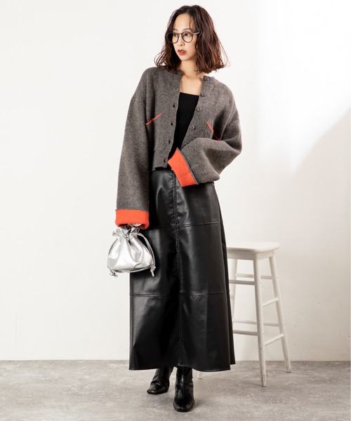 MILLION CARATS（ミリオンカラッツ）の「【ふわ軽あったか＆きれい見え】配色が洒落る！アルパカタッチのWフェイスカーデ（カーディガン/ボレロ・レディース・オフホワイト/チャコールグレー/ブラウン・FREE）」の11枚目の写真