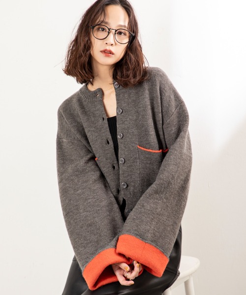 MILLION CARATS（ミリオンカラッツ）の「【ふわ軽あったか＆きれい見え】配色が洒落る！アルパカタッチのWフェイスカーデ（カーディガン/ボレロ・レディース・オフホワイト/チャコールグレー/ブラウン・FREE）」の12枚目の写真