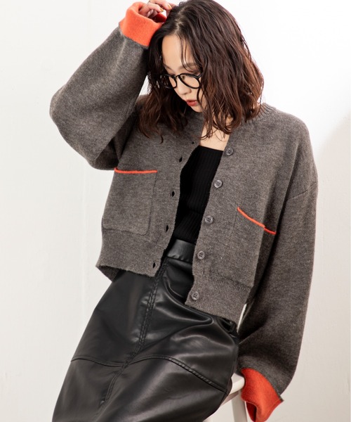 MILLION CARATS（ミリオンカラッツ）の「【ふわ軽あったか＆きれい見え】配色が洒落る！アルパカタッチのWフェイスカーデ（カーディガン/ボレロ・レディース・オフホワイト/チャコールグレー/ブラウン・FREE）」の13枚目の写真