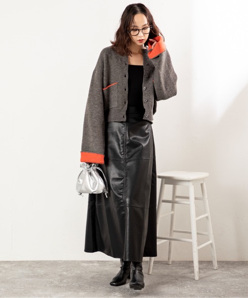 MILLION CARATS（ミリオンカラッツ）の「【ふわ軽あったか＆きれい見え】配色が洒落る！アルパカタッチのWフェイスカーデ（カーディガン/ボレロ・レディース・オフホワイト/チャコールグレー/ブラウン・FREE）」の14枚目の写真