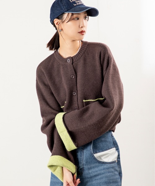 MILLION CARATS（ミリオンカラッツ）の「【ふわ軽あったか＆きれい見え】配色が洒落る！アルパカタッチのWフェイスカーデ（カーディガン/ボレロ・レディース・オフホワイト/チャコールグレー/ブラウン・FREE）」の4枚目の写真