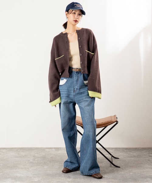 MILLION CARATS（ミリオンカラッツ）の「【ふわ軽あったか＆きれい見え】配色が洒落る！アルパカタッチのWフェイスカーデ（カーディガン/ボレロ・レディース・オフホワイト/チャコールグレー/ブラウン・FREE）」の6枚目の写真