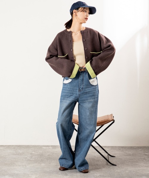 MILLION CARATS（ミリオンカラッツ）の「【ふわ軽あったか＆きれい見え】配色が洒落る！アルパカタッチのWフェイスカーデ（カーディガン/ボレロ・レディース・オフホワイト/チャコールグレー/ブラウン・FREE）」の7枚目の写真