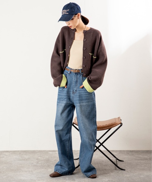 MILLION CARATS（ミリオンカラッツ）の「【ふわ軽あったか＆きれい見え】配色が洒落る！アルパカタッチのWフェイスカーデ（カーディガン/ボレロ・レディース・オフホワイト/チャコールグレー/ブラウン・FREE）」の8枚目の写真