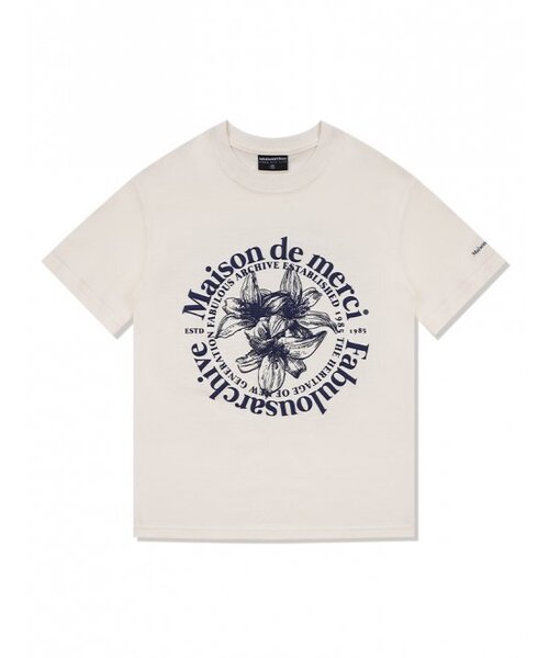 FABULOUS ARCHIVE(ファビュラスアーカイブ)の「ウィメンズ リリス エンボ クロップTシャツ クリームネイビー(FCC2TS387W)(Tシャツ/カットソー・レディース・ネイビー・SMALL/MEDIUM)」の1枚目の写真