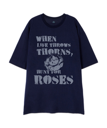 [オーバーサイズ]ローズ13番手綿ラウンドネック半袖Tシャツ_ネイビー