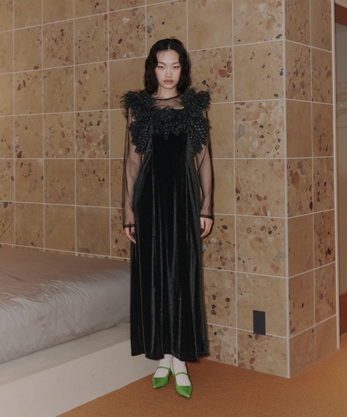 ANDRESD チャコール　ボリュームラッフルレイヤードレス ボリュームラッフルレイヤードレス / volume ruffle layer dress