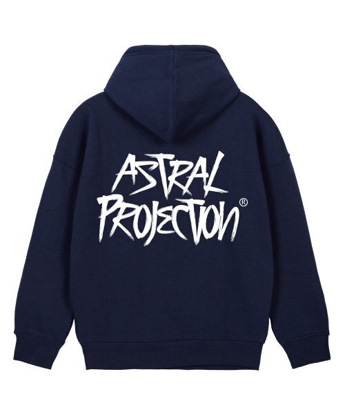ASTRAL PROJECTION(アストラルプロジェクション)の「グラフィティレタリングオーバーサイズワイドショルダーフードパーカー_ネイビー(パーカー・メンズ・その他・MEDIUM/LARGE/X-LARGE/XX-LARGE)」の1枚目の写真