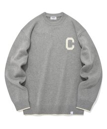 Cロゴクルーネックニットメランジグレー