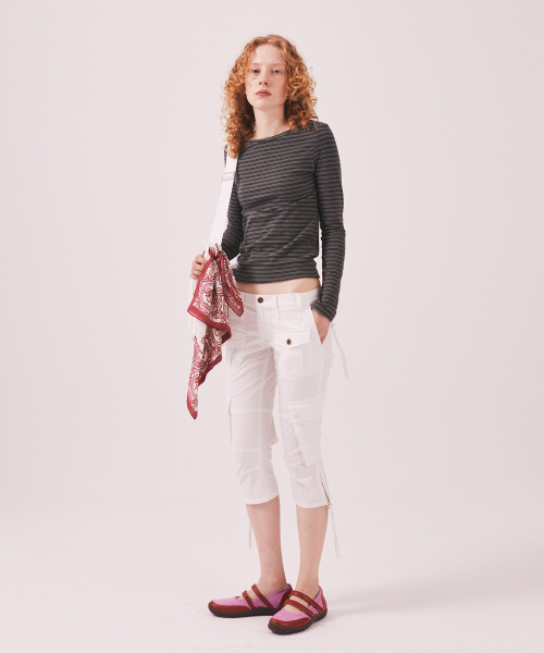 MENASOO(ミナス)の「Brushed Striped Boatneck Long T Shirt_Khaki(Tシャツ/カットソー・レディース・カーキ・F)」の7枚目の写真