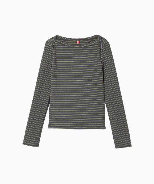 MENASOO(ミナス)の「Brushed Striped Boatneck Long T Shirt_Khaki(Tシャツ/カットソー・レディース・カーキ・F)」の12枚目の写真