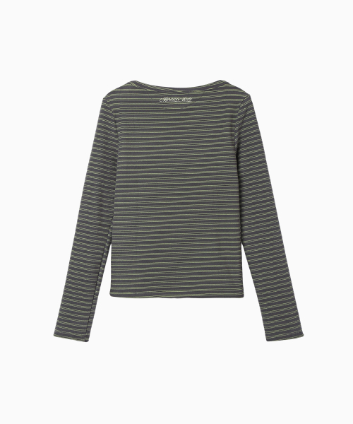 MENASOO(ミナス)の「Brushed Striped Boatneck Long T Shirt_Khaki(Tシャツ/カットソー・レディース・カーキ・F)」の13枚目の写真