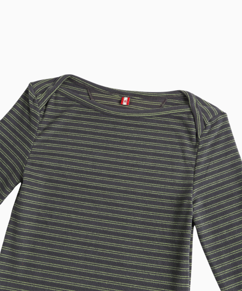 MENASOO(ミナス)の「Brushed Striped Boatneck Long T Shirt_Khaki(Tシャツ/カットソー・レディース・カーキ・F)」の14枚目の写真