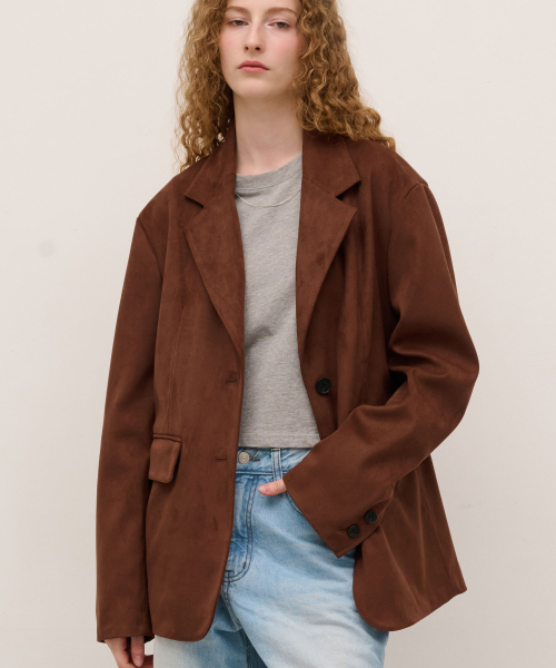 DOFFSEPT(ドフセプト)の「Vegan Leather Suede Single Blazer in Mocha(ライダースジャケット・レディース・その他・FREE)」の1枚目の写真