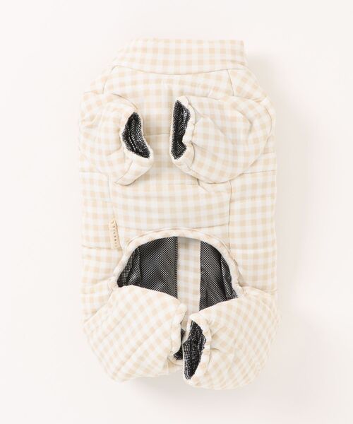 やぁちゃん⭐︎美品moncheri 遠赤外線ギンガムチェックロンパースハー セール】遠赤外線ギンガムチェックロンパースハーネス【温熱効果・反射