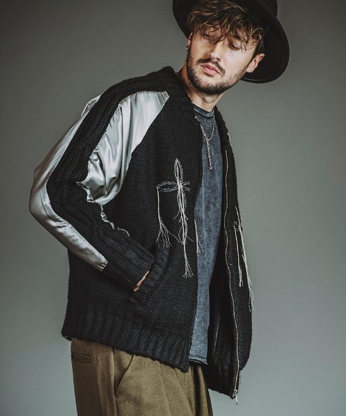 NO ID.(ノーアイディ)の「mj11324-ドッキングニットスーベニアJKT ジャケット(857010-380B)(その他アウター・メンズ・シルバー/ブラック・ONE SIZE)」の11枚目の写真