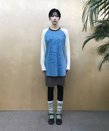 コントラストラグランTシャツ(ブルー)