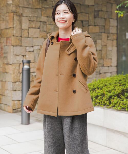 Na.e ショール カラー ショートコート（キャメル） セール】ショールカラー2WAYショートコート｜冬服/暖かい/ウール/通勤