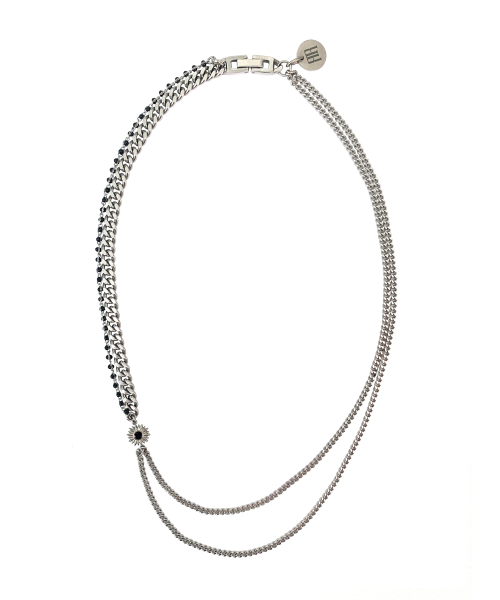 DANTE Sun Ornament Double Chain Necklace - Black & Silver