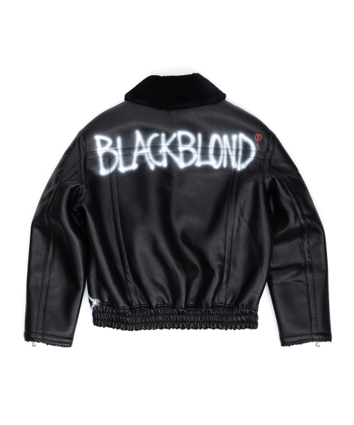 BLACK BLOND(ブラック ブロンド)の「ビビディグラフィティスプレーバンドムートンジャケット(ブラック)(ムートンコート・レディース・ブラック・MEDIUM/LARGE)」の2枚目の写真