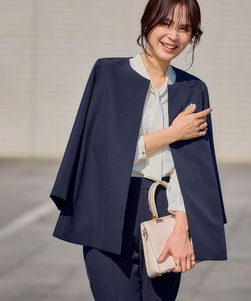 CROSS FUNCTION（クロスファンクション）の「《洗える・シワになりにくい》2点セット 正解 Aラインフレアジャケット&テーパードパンツ　5サイズ展開【CROSS FUNCTION/クロスファンクション】（スーツセット・レディース・ネイビー/ブラック/ライトベージュ・7号/9号/11号/13号/15号）」の9枚目の写真