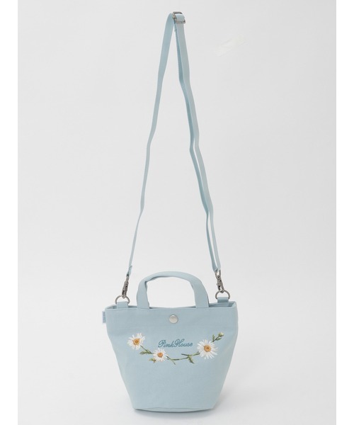 PINK HOUSE（ピンクハウス）の「マーガレットブーケ刺繍ミニトートポシェット（ショルダーバッグ・レディース・ブラック/サックスブルー/ピンク/ラベンダー・フリー）」の2枚目の写真