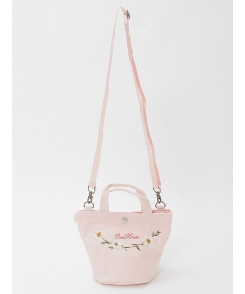 PINK HOUSE（ピンクハウス）の「マーガレットブーケ刺繍ミニトートポシェット（ショルダーバッグ・レディース・ブラック/サックスブルー/ピンク/ラベンダー・フリー）」の4枚目の写真