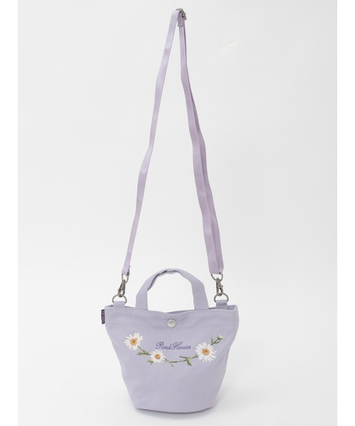 PINK HOUSE（ピンクハウス）の「マーガレットブーケ刺繍ミニトートポシェット（ショルダーバッグ・レディース・ブラック/サックスブルー/ピンク/ラベンダー・フリー）」の8枚目の写真