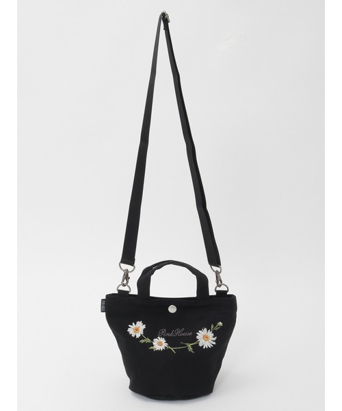 PINK HOUSE（ピンクハウス）の「マーガレットブーケ刺繍ミニトートポシェット（ショルダーバッグ・レディース・ブラック/サックスブルー/ピンク/ラベンダー・フリー）」の14枚目の写真