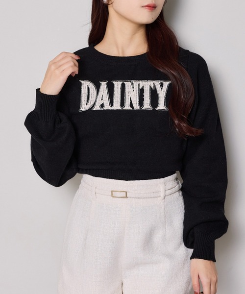 one after another NICE CLAUP(ワンアフターアナザーナイスクラップ)の「ツイードフロントロゴニット(ニット/セーター・レディース・アイボリー/ブラック/杢グレー/ピンク・FREE)」の3枚目の写真