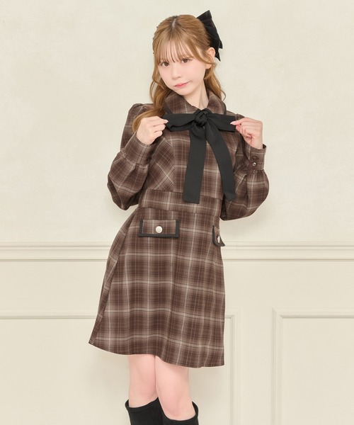 apres jour(アプレジュール)の「配色ボウタイミニワンピース(ワンピース・レディース・ブラウン系その他/ブラック系その他・X-LARGE/フリー)」の2枚目の写真