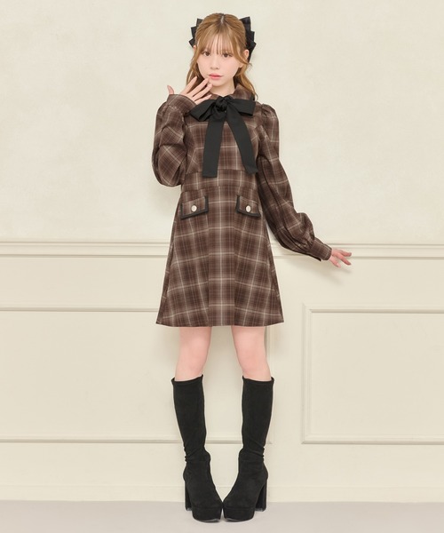 apres jour(アプレジュール)の「配色ボウタイミニワンピース(ワンピース・レディース・ブラウン系その他/ブラック系その他・X-LARGE/フリー)」の10枚目の写真