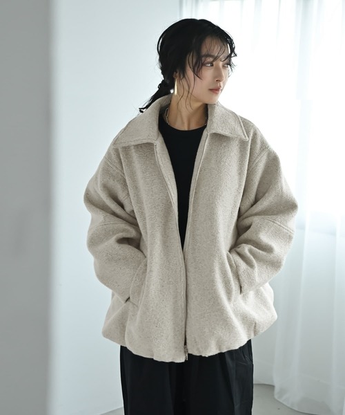 STYLE DELI（スタイルデリ）の「【BLK001】カールシャギーバルーンジャケット（その他アウター・レディース・アイボリー/チャコール・FREE）」の2枚目の写真