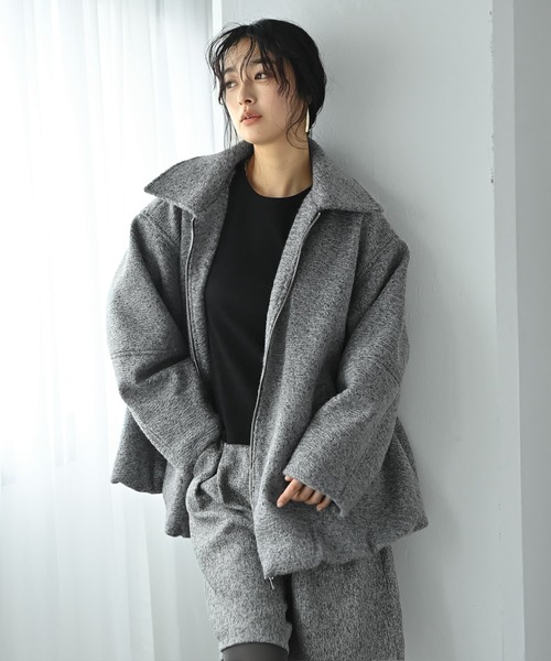 STYLE DELI（スタイルデリ）の「【BLK001】カールシャギーバルーンジャケット（その他アウター・レディース・アイボリー/チャコール・FREE）」の4枚目の写真