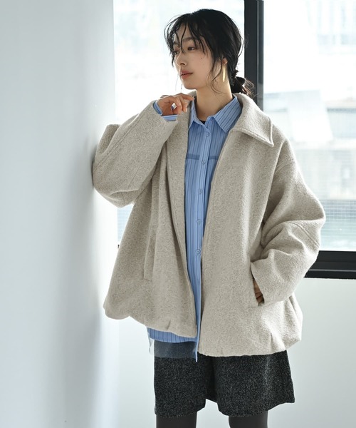 STYLE DELI（スタイルデリ）の「【BLK001】カールシャギーバルーンジャケット（その他アウター・レディース・アイボリー/チャコール・FREE）」の5枚目の写真