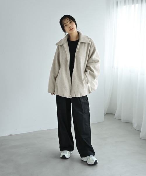 STYLE DELI（スタイルデリ）の「【BLK001】カールシャギーバルーンジャケット（その他アウター・レディース・アイボリー/チャコール・FREE）」の8枚目の写真