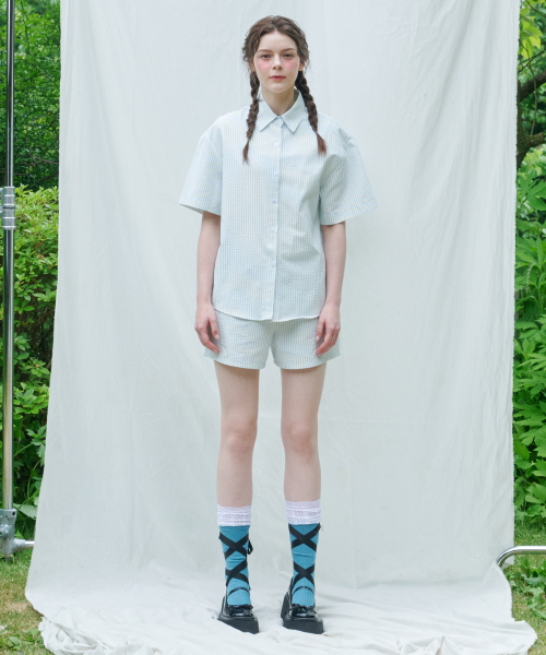 LOSSYROW(ロッシロー)の「Seersucker Stripe Shorts Blue(その他パンツ・レディース・その他・FREE)」の3枚目の写真