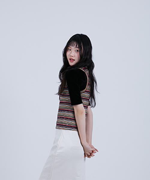 COTTONREBIRTHCLUB(コットンリバースクラブ)の「ハッピースストライプスリーブレス(ネイビー)(Tシャツ/カットソー・レディース・ネイビー・ONESIZE)」の2枚目の写真