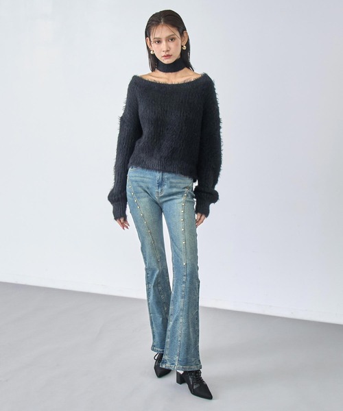 ANAP(アナップ)の「スタッズポイントフレアデニムパンツ(その他パンツ・レディース・ブラック/ブルー・M/S)」の7枚目の写真
