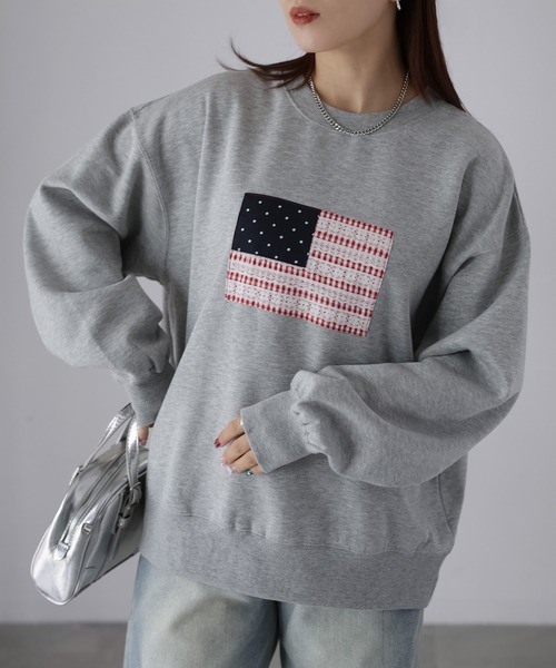 Riberry(リベリー)の「レースパッチワーク国旗裏起毛スウェット(スウェット・レディース・チャコールグレー/杢グレー/オートミール・FREE)」の18枚目の写真
