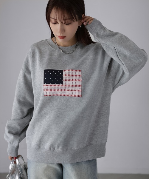 Riberry(リベリー)の「レースパッチワーク国旗裏起毛スウェット(スウェット・レディース・チャコールグレー/杢グレー/オートミール・FREE)」の7枚目の写真
